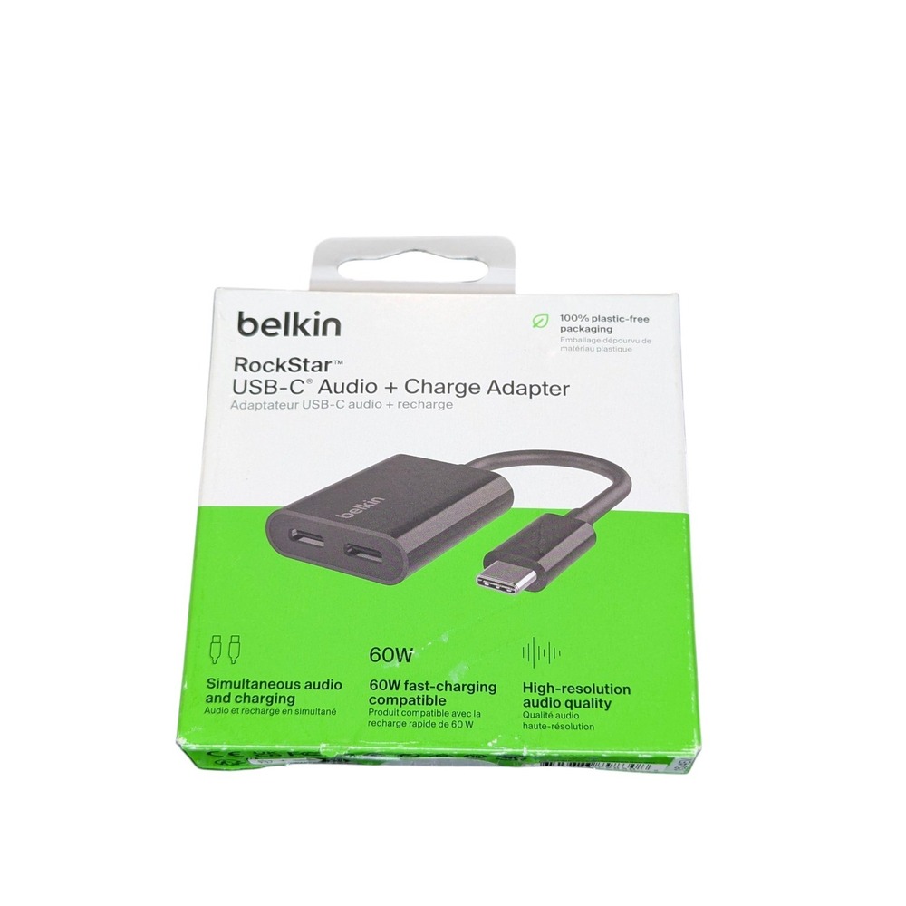 Aa2O Belkin RockStar USB-C Audio with USB-C Charge‎ Adaptor, 60W, Black